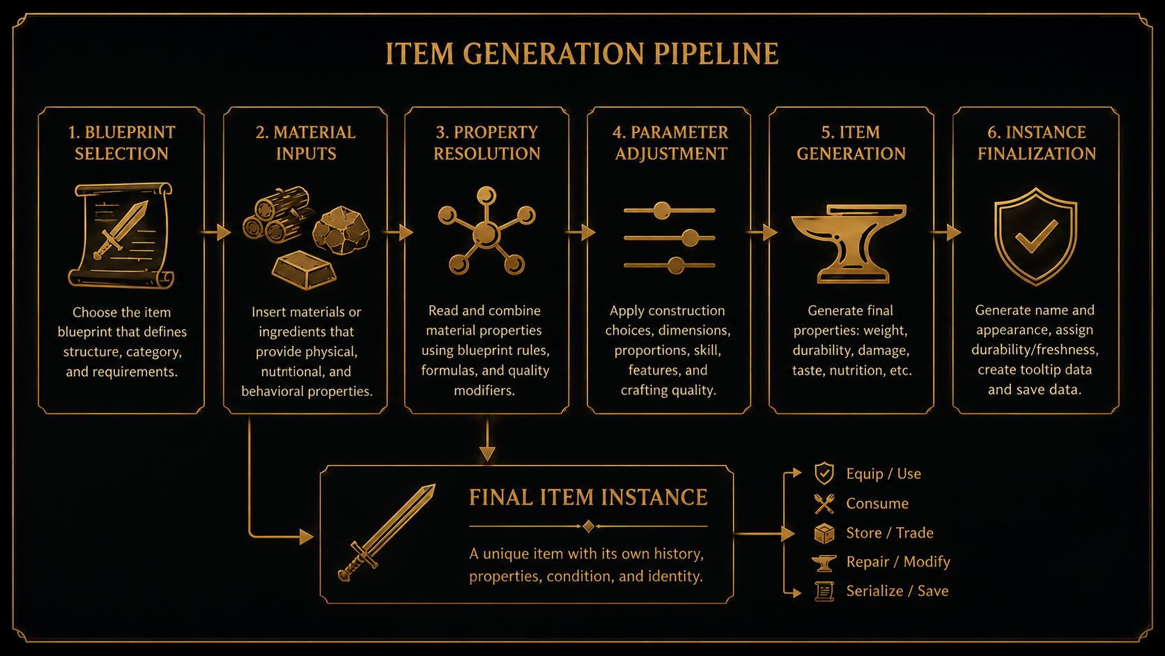 Item generation pipeline